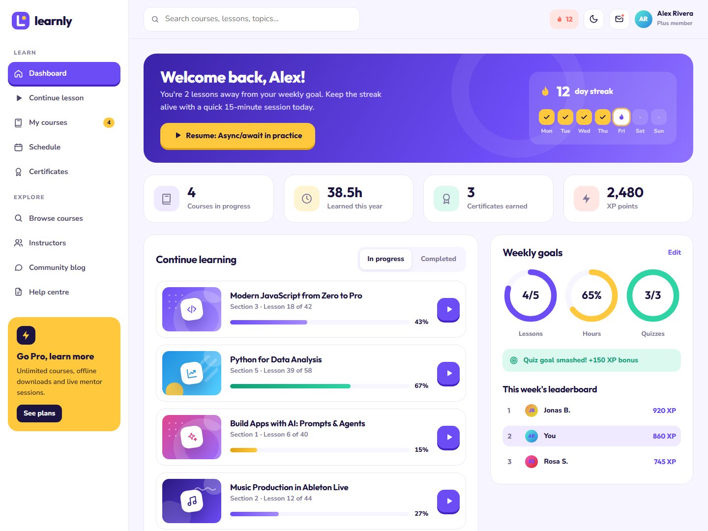 Learnly – Online Courses & LMS HTML Template