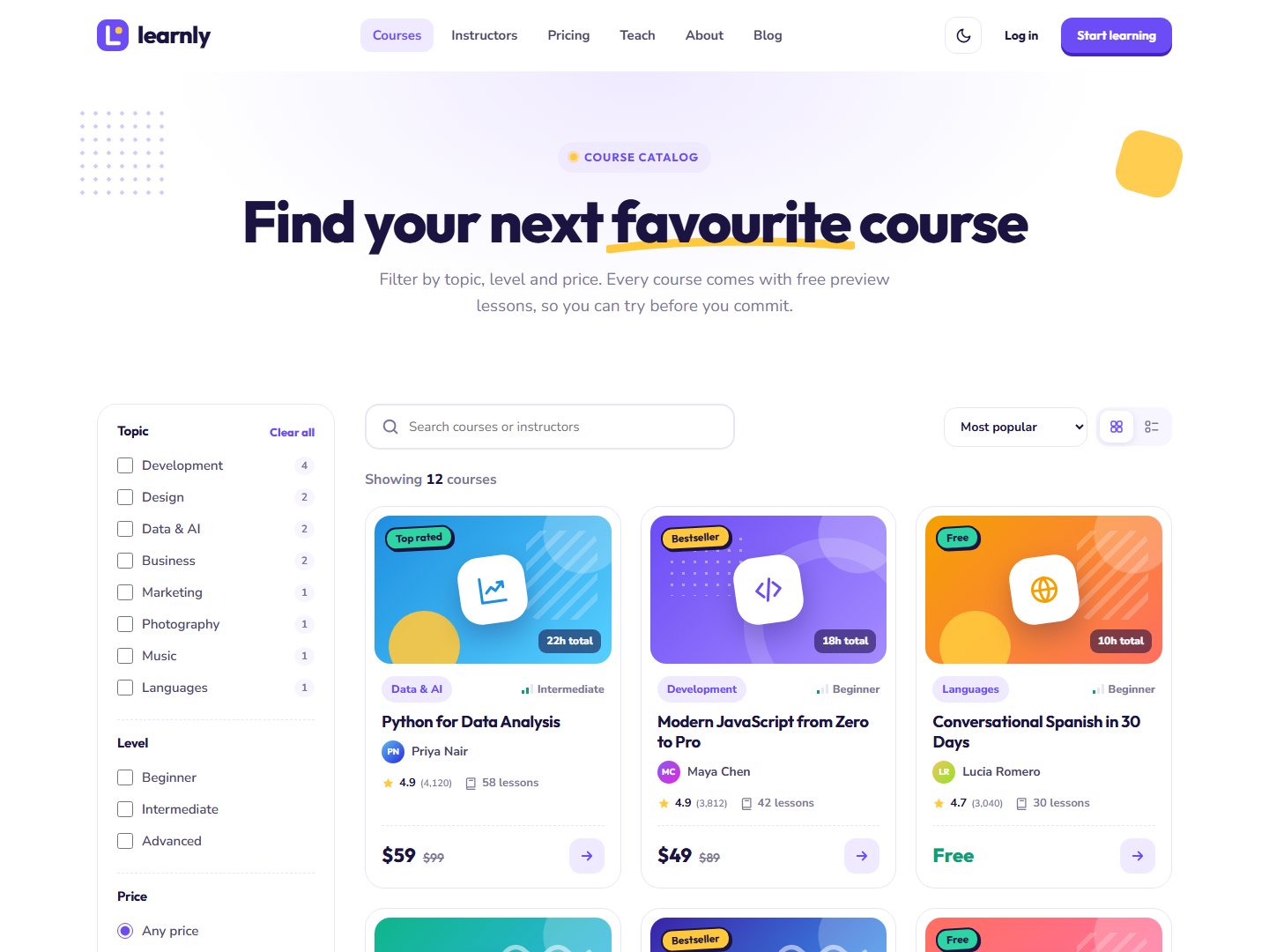 Learnly – Online Courses & LMS HTML Template