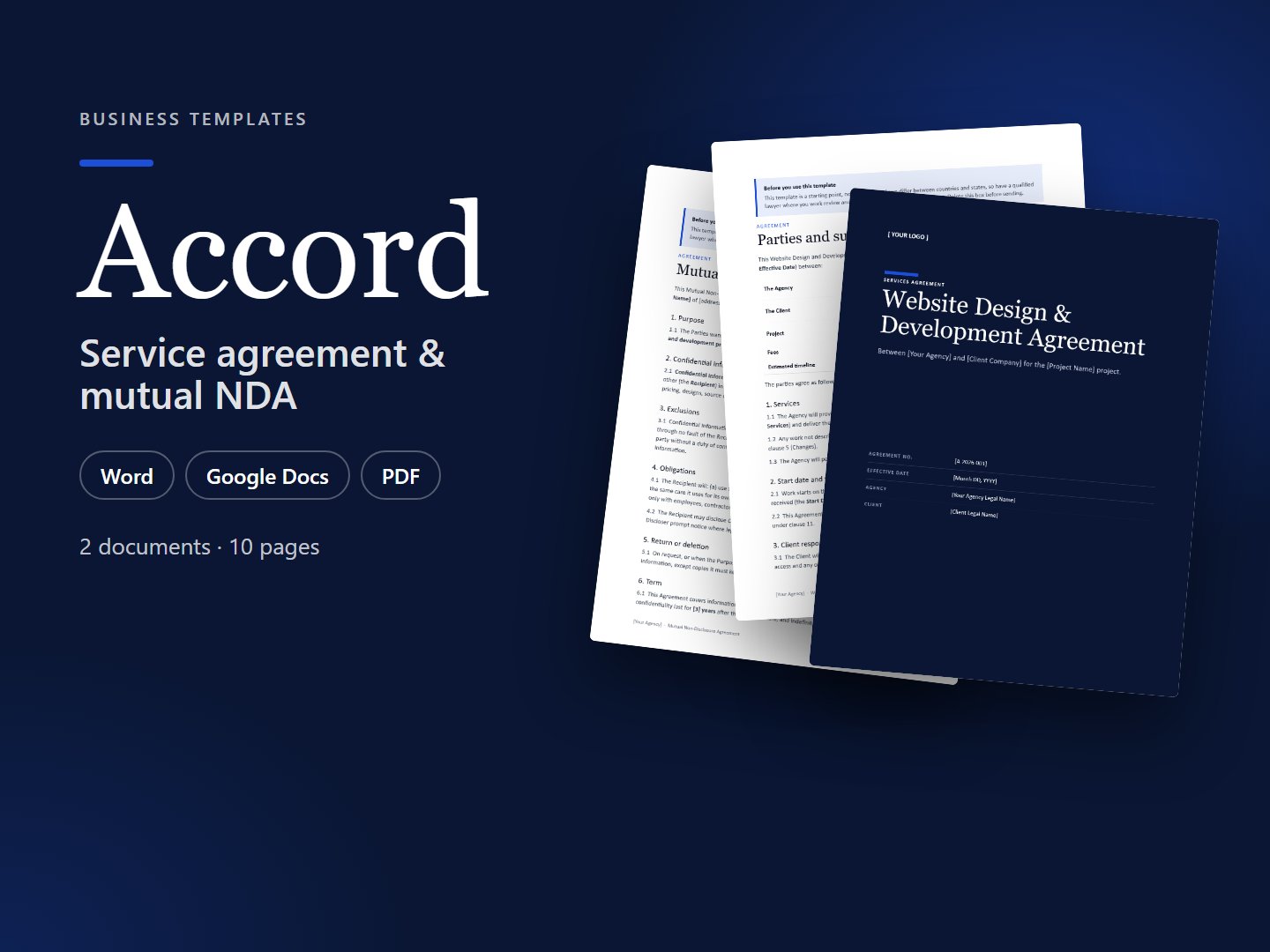 Accord – Web Design Service Agreement & NDA Templates (Word & PDF)