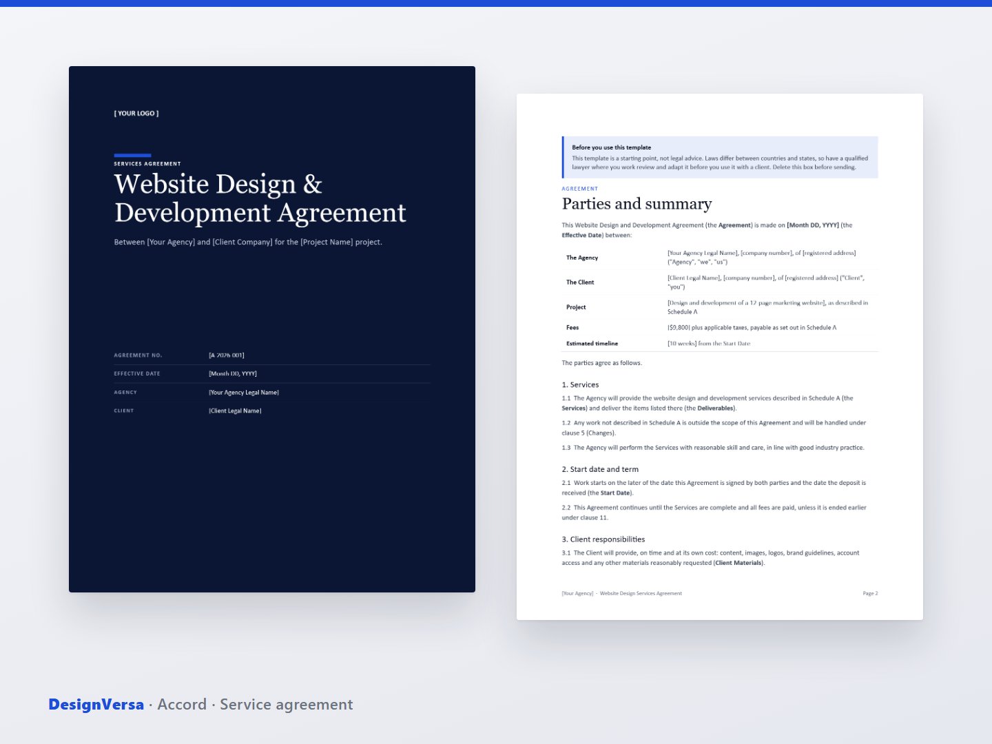 Accord – Web Design Service Agreement & NDA Templates (Word & PDF)