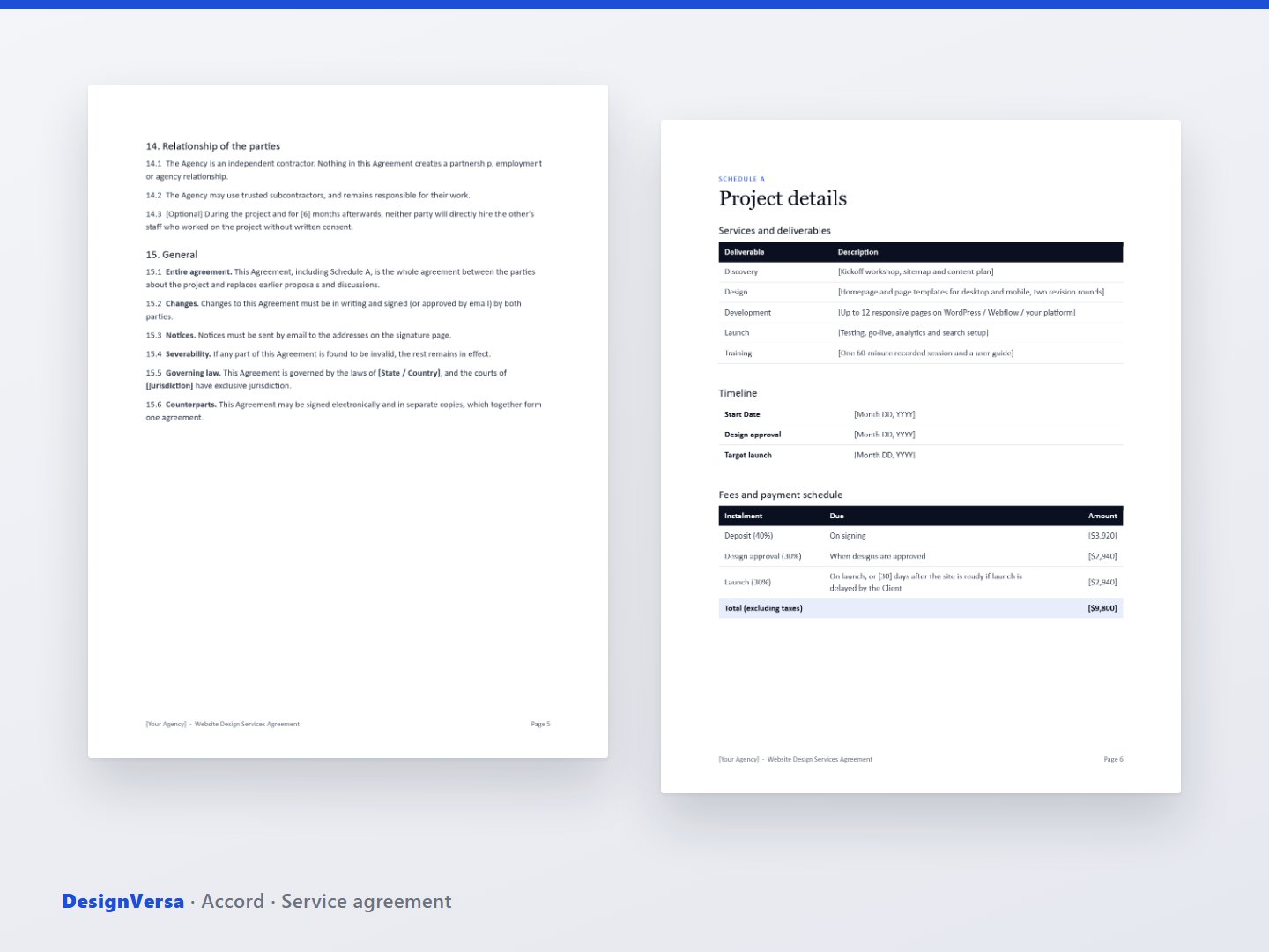 Accord – Web Design Service Agreement & NDA Templates (Word & PDF)