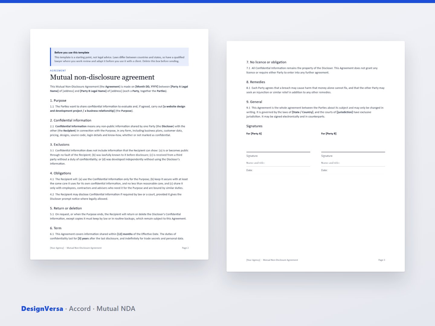 Accord – Web Design Service Agreement & NDA Templates (Word & PDF)