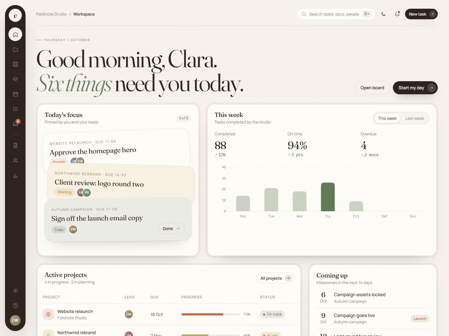 Cadence – Project Management Dashboard HTML Template