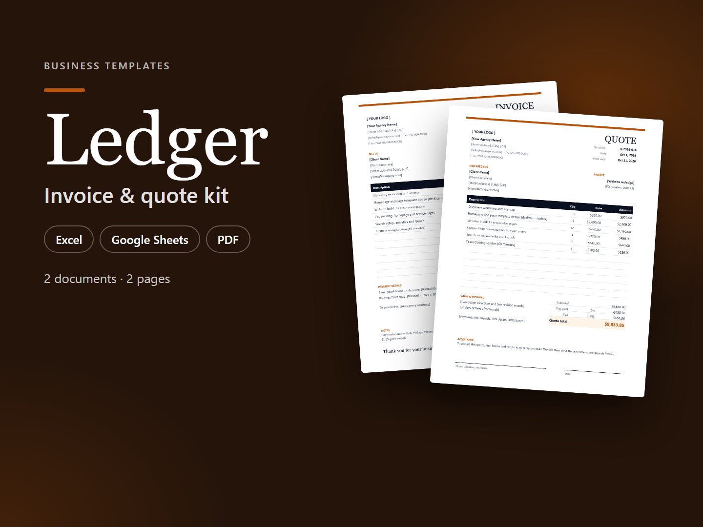 Ledger – Invoice & Quote Template Kit (Excel & PDF)