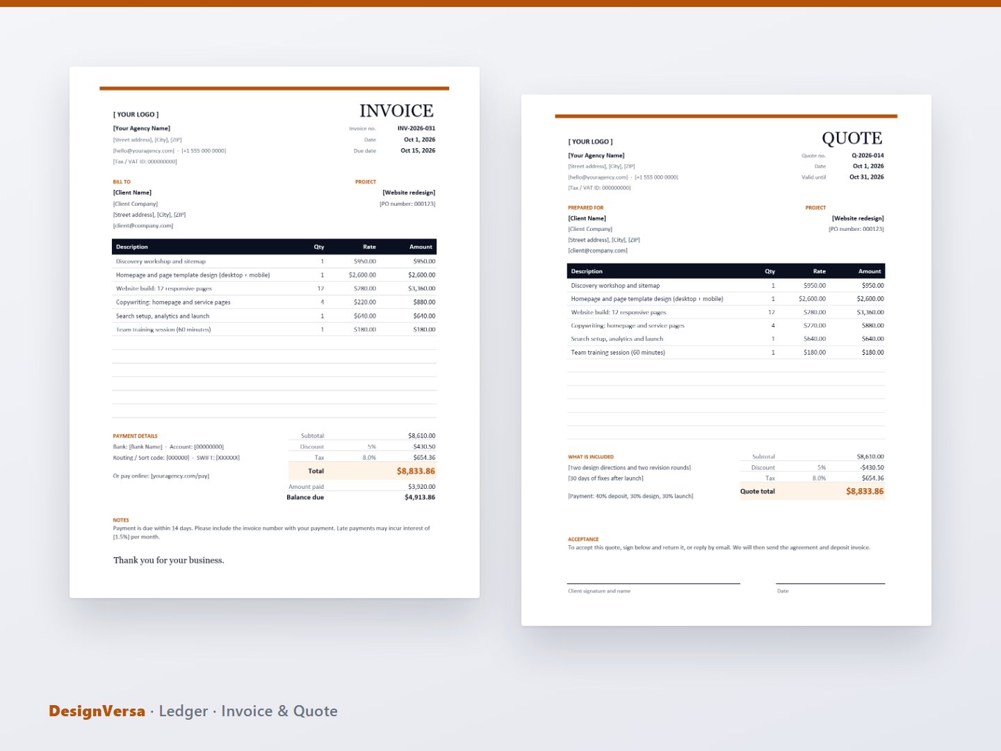Ledger – Invoice & Quote Template Kit (Excel & PDF)