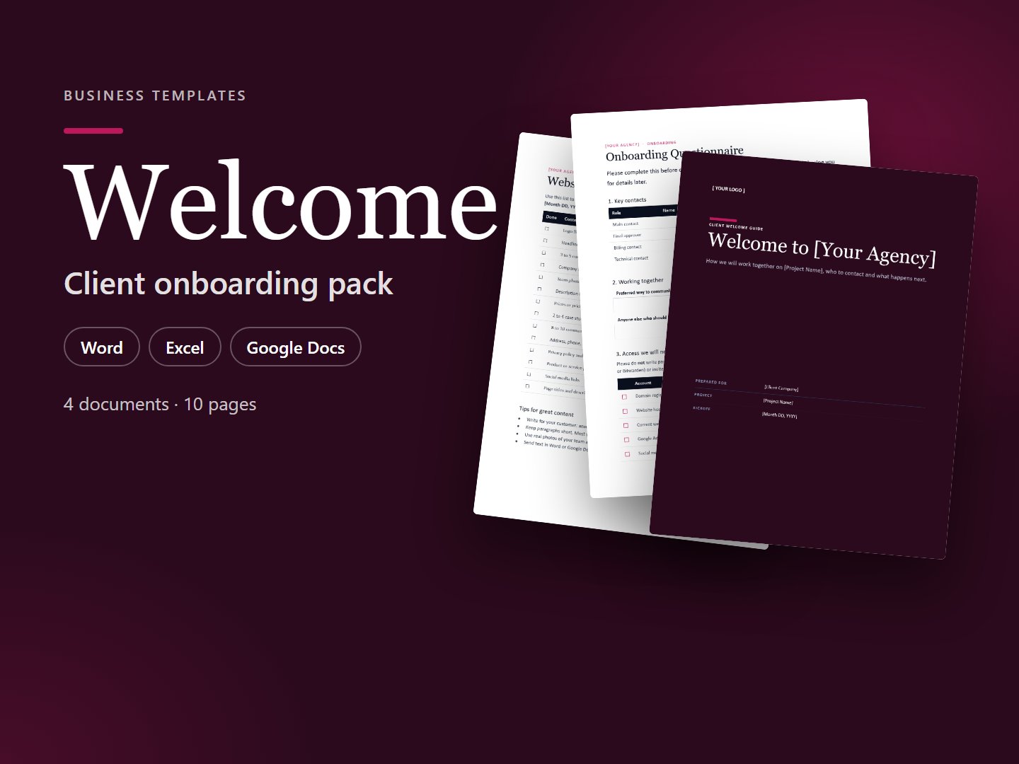 Welcome – Client Onboarding Pack (Word, Excel & PDF)