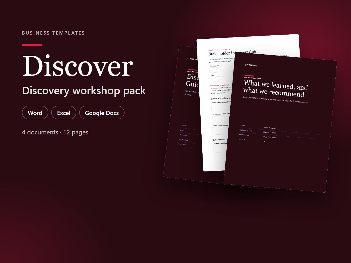 Discover – Discovery Workshop Pack (Word, Excel & PDF)