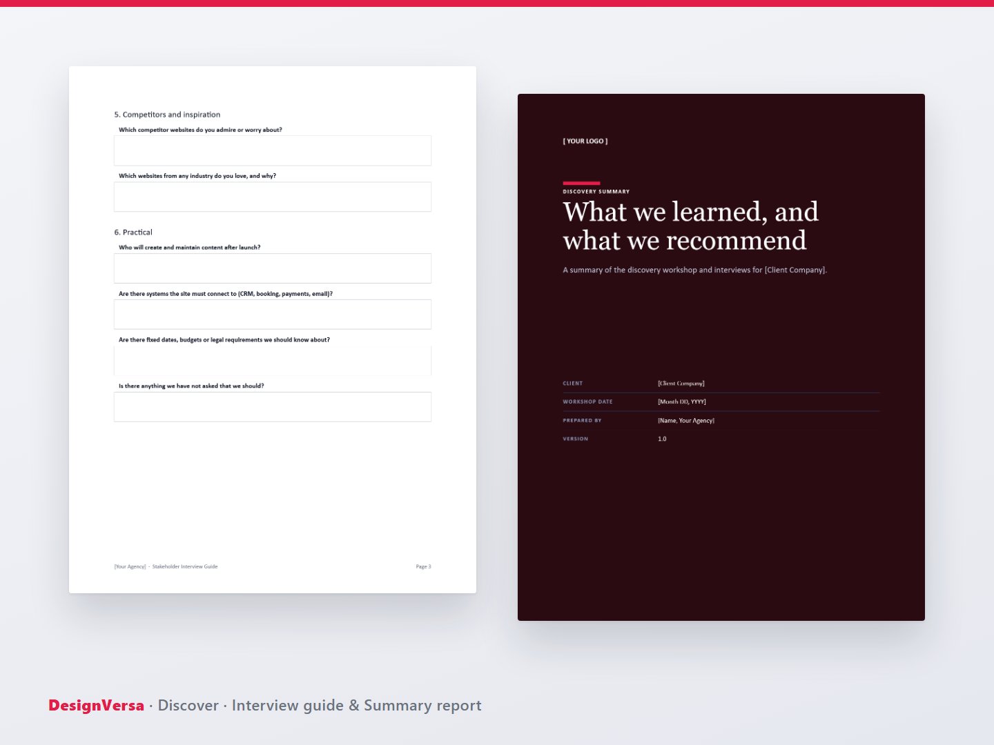 Discover – Discovery Workshop Pack (Word, Excel & PDF)