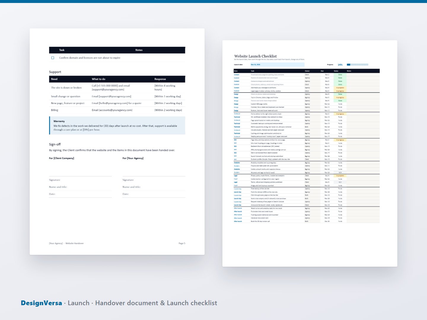 Launch – Website Launch Checklist & Handover Pack (Excel, Word & PDF)