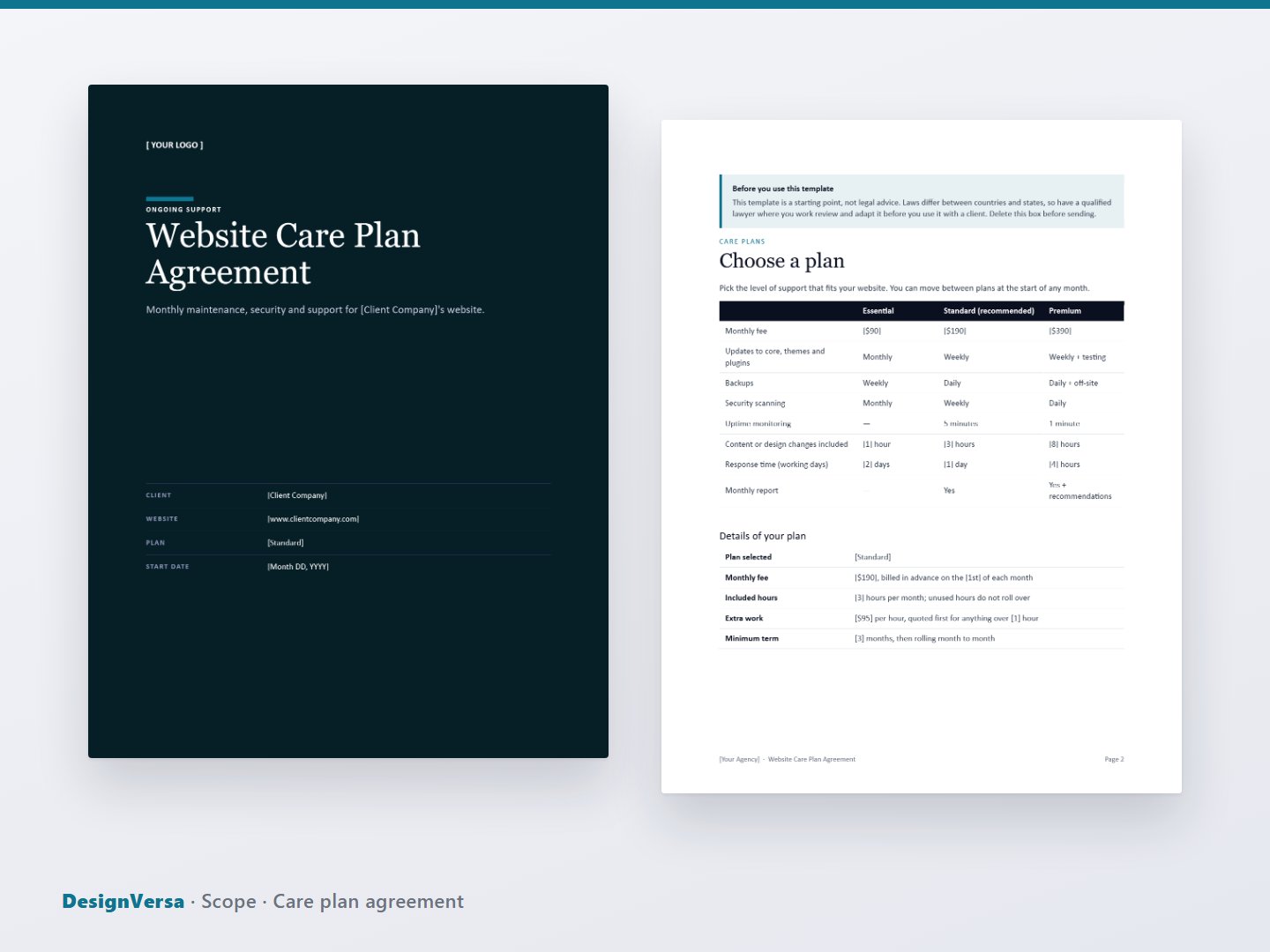 Scope – Statement of Work & Website Care Plan Agreement (Word & PDF)