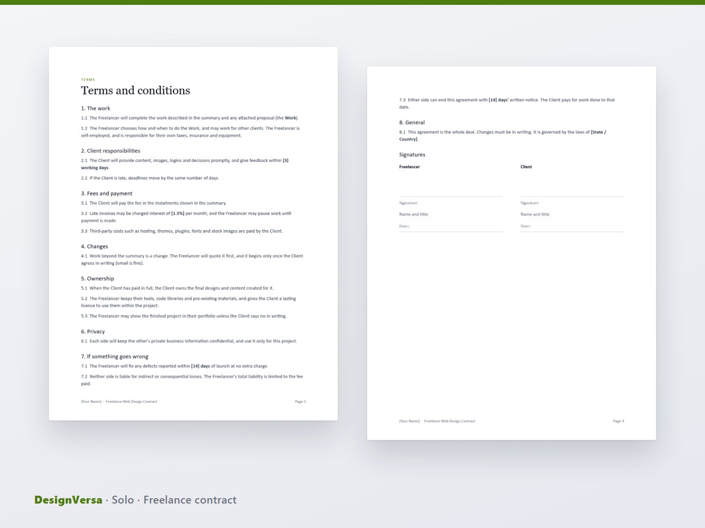 Solo – Freelance Web Designer Contract & Subcontractor Agreement (Word & PDF)