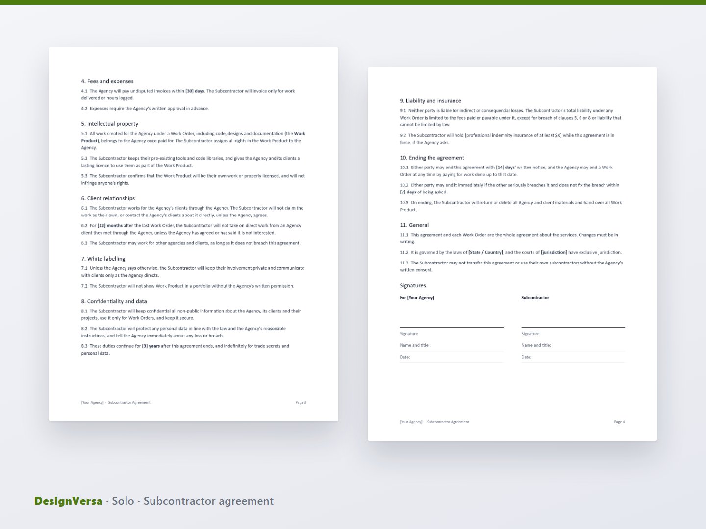 Solo – Freelance Web Designer Contract & Subcontractor Agreement (Word & PDF)