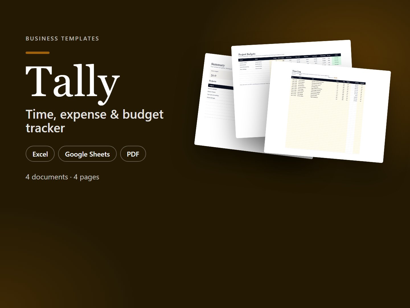 Tally – Time, Expense & Project Budget Tracker (Excel & PDF)