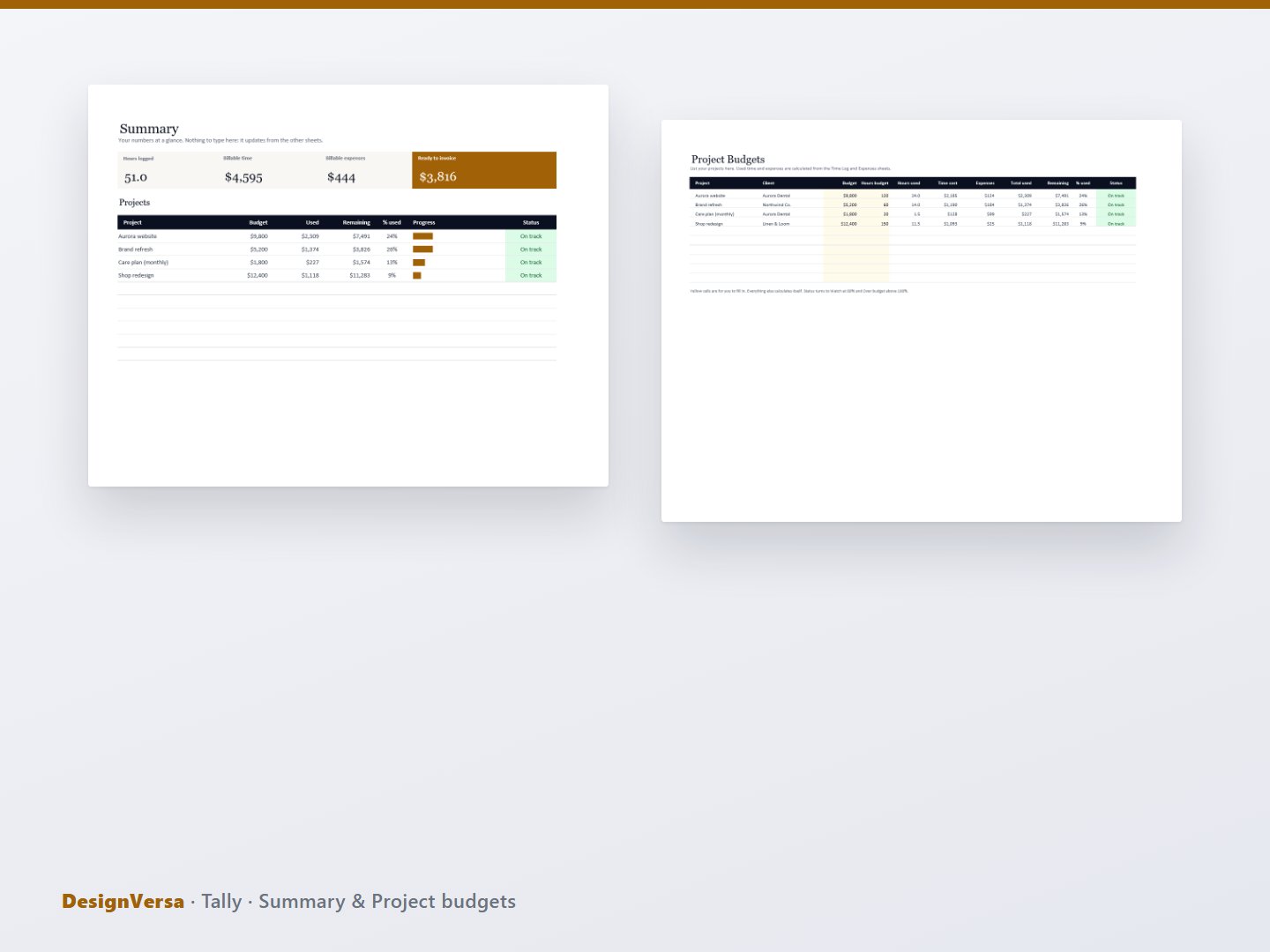 Tally – Time, Expense & Project Budget Tracker (Excel & PDF)