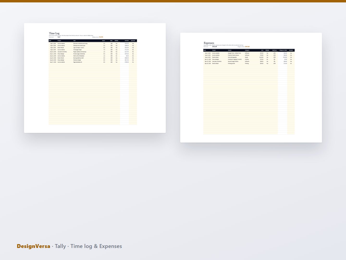Tally – Time, Expense & Project Budget Tracker (Excel & PDF)