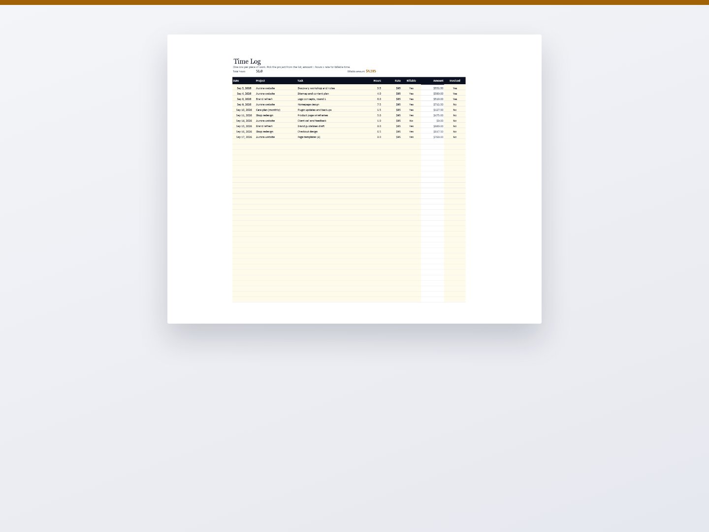 Tally – Time, Expense & Project Budget Tracker (Excel & PDF)
