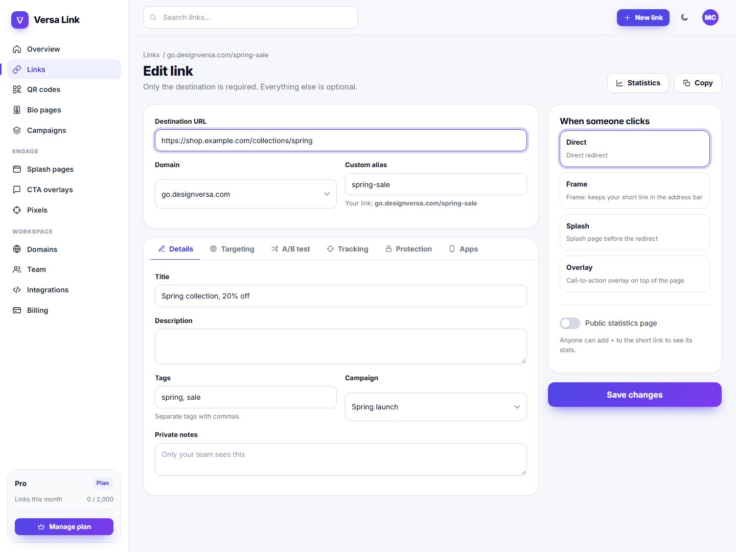Versa Link – AI URL Shortener, Bio Pages & QR Codes (Laravel PHP Script)
