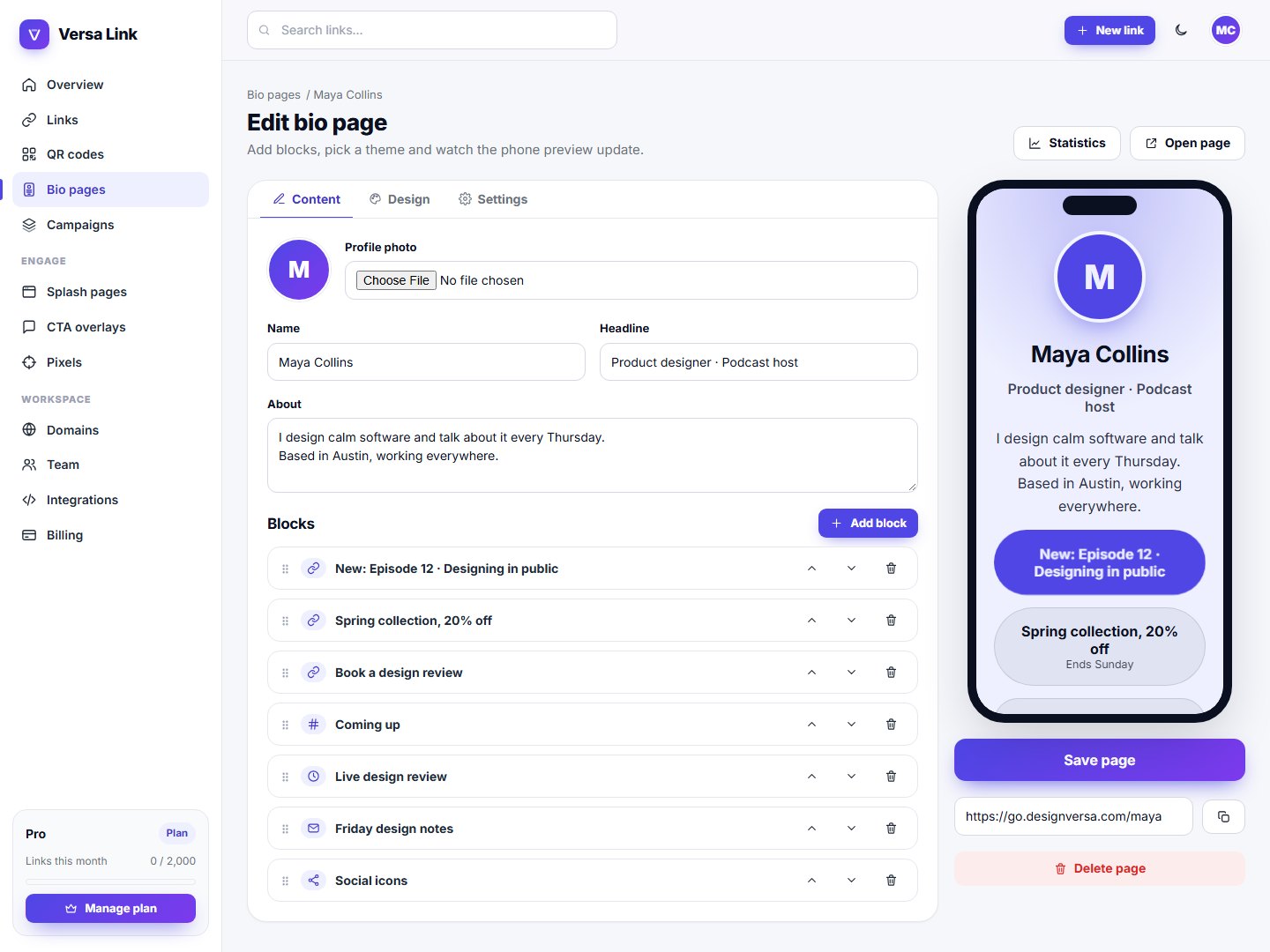 Versa Link – AI URL Shortener, Bio Pages & QR Codes (Laravel PHP Script)